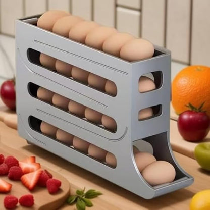 Space-Saving 30 Eggs Egg Holder for Fridge - Auto Rolling Egg Organizer with 4 Tiers