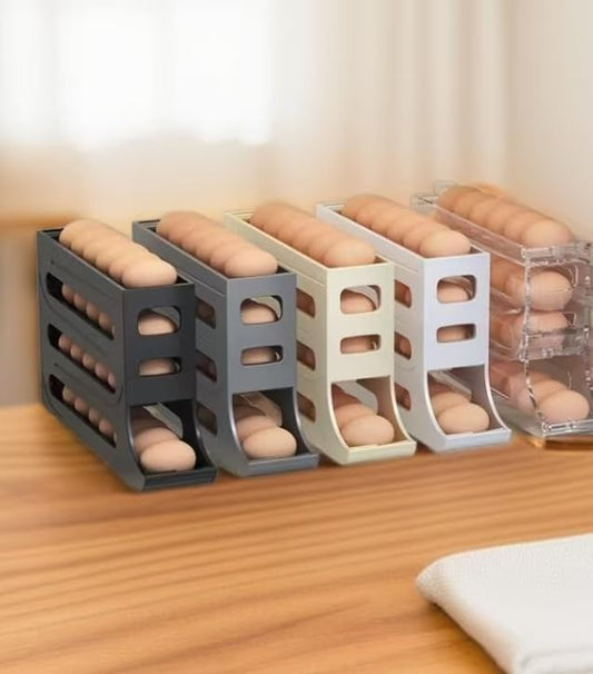 Space-Saving 30 Eggs Egg Holder for Fridge - Auto Rolling Egg Organizer with 4 Tiers
