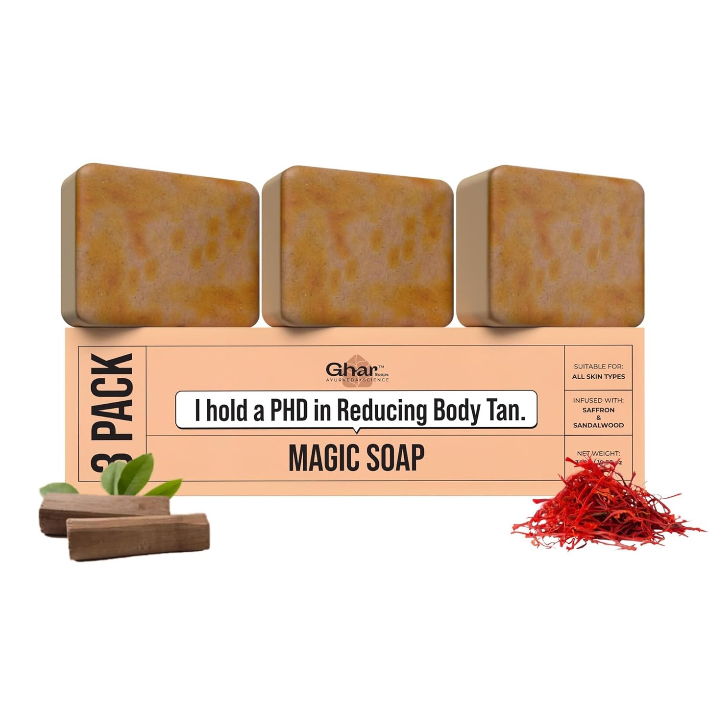 Soaps Sandalwood & Saffron Magic Soaps For Bath (300 Gms Pack Of 3) | Paraben Free  Skin Brightening Soap For Men & Women