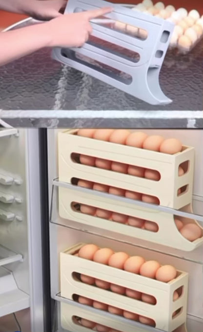 Space-Saving 30 Eggs Egg Holder for Fridge - Auto Rolling Egg Organizer with 4 Tiers